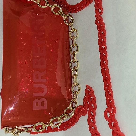 Burberry Red Gold Purse Bag Cosmetic Crossbody - Picture 2 of 9